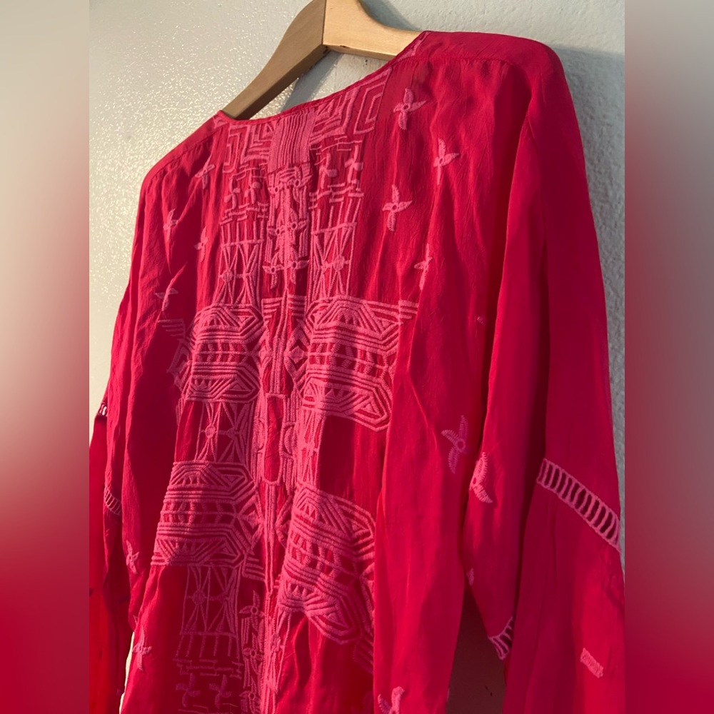 Johnny Was Embroidered Magenta Pink Tunic Shirt Size Medium - Picture 6 of 10